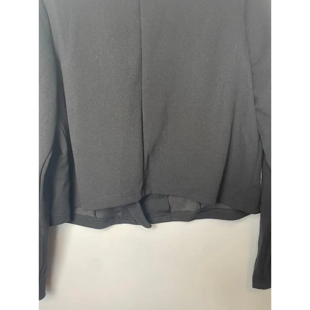 Women's Black Moto Jacket Minimalist Diagonal Silver Full Zip Cropped Size 1XL